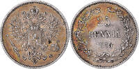 Finland 25 Penniä Coin, Nicholas II, Helsinki, Silver -