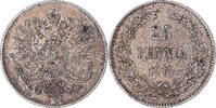Finland 25 Penniä Coin, Nicholas II, Helsinki, Silver -