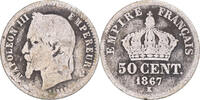 France 50 Centimes Coin, Napoleon III, Bordeaux, Silver -