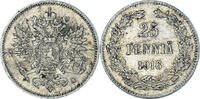 Finland 25 Penniä Coin, Nicholas II, Helsinki, Silver -