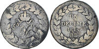 France 1 Décime Coin, Napoleon I, Strasbourg, Bronze, KM:700 -