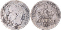 France 50 Centimes Coin, Napoleon III, Bordeaux, Silver -