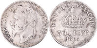 France 50 Centimes Coin, Napoleon III, Bordeaux, Silver -
