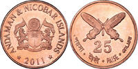 India 25 Paise Coin, îles Andaman et Nicobar., Cuivre recouvert -