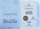 Italy 2 Euro 2009 Rome Coin, Rome, LOUIS BRAILLE., Bi-Metallic, KM:310 MS(65-70)