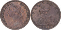Great Britain Farthing Coin, Victoria, Heaton, Bronze, KM:753 -