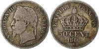 France 50 Centimes Coin, Napoleon III, Paris, Silver -