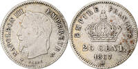 France 20 Centimes Coin, Napoleon III, Strasbourg, Silver -