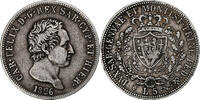ITALIAN STATES 5 Lire SARDINIA, Carlo Felice, Torino, Silver -