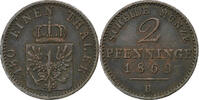 German States 2 Pfennig PRUSSIA, Wilhelm I, Hannover, Copper -