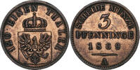 German States 3 Pfennig PRUSSIA, Wilhelm I, Berlin, Copper -