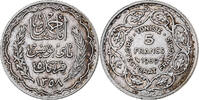 Tunisia 5 Francs Ahmad Pasha Bey, Paris, Silver, KM:264 -
