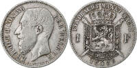 Belgium Franc Leopold II, Silver, KM:29.1 -