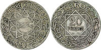 Morocco 20 Francs Mohammed V, Paris, Silver, KM:39 -