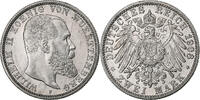 German States 2 Mark 1908 F WURTTEMBERG, Wilhelm II, Freudenstadt, Silver AU(55-58)