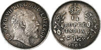 British India 1/4 Rupee INDIA-BRITISH, Edward VII, Calcutta, Silver, KM:506 -