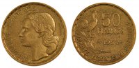 France 50 Francs Coin, Guiraud, Paris, Aluminum-Bronze -