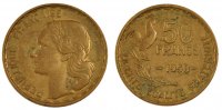 France 50 Francs Coin, Guiraud, Paris, Aluminum-Bronze -