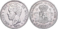Spain 5 Pesetas Amadeao I, Madrid, Silver, KM:666 -
