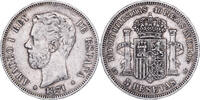 Spain 5 Pesetas Coin, Amadeao I, Madrid, Silver, KM:666 -