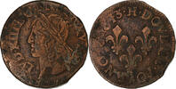 France Double Tournois Louis XIII, La Rochelle, Copper -