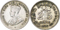 Ceylon 25 Cents George V, London, Silver, KM:105a -