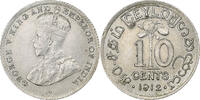 Ceylon 10 Cents George V, London, Silver, KM:104 -