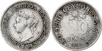 Ceylon 10 Cents Victoria, London, Silver, KM:94 -