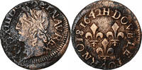 France Double Tournois Louis XIII, La Rochelle, Copper -