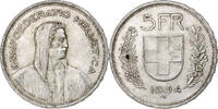Switzerland 5 Francs Herdsman, Bern, Silver, KM:40 -