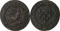 France Double Tournois Louis XIII, Poitiers, Copper -