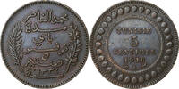 Tunisia 5 Centimes Muhammad al-Nasir Bey, Paris, Bronze -