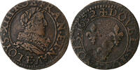 France Double Tournois Louis XIII, Tours, Copper, Gadoury:9a -