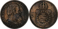 Brazil 20 Reis Pedro II, Brussels, Bronze -