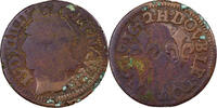 France Double Tournois Louis XIII, La Rochelle, Copper -