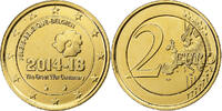 Belgium 2 Euro WW I Anniversary, golden, Brussels, Bi-Metallic -