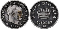 Kingdom of Italy 5 Soldi Napoleon I, Milan, Silver -