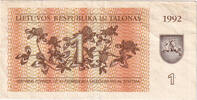 Lithuania 1 (Talonas) Banknote, KM:39 -