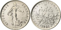 France 5 Francs Coin, Semeuse, Paris, Nickel Clad -