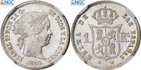 Spain 1 Réal Isabel II, Madrid, Silver, NGC -