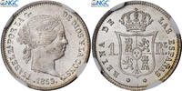 Spain 1 Réal Isabel II, Madrid, Silver, NGC -