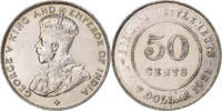 Straits Settlements 50 Cents George V, Bombay, Silver -