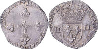 France 1/4 Ecu Henri III, Rennes, Silver, Gadoury:494 -