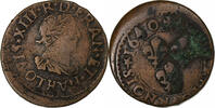 France Double Tournois Louis XIII, La Rochelle, Copper -