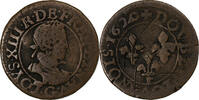 France Double Tournois Louis XIII, Poitiers, Copper -