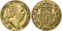 France 20 Francs Louis XVIII, Lille, Gold, Gadoury:1028 -