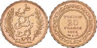 Tunisia 20 Francs Ali III, Paris, Gold, KM:227 -