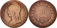 France 5 Centimes Coin, Dupré, Lyon, Bronze, KM:640.5 -