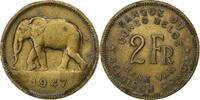 Belgian Congo 2 Francs Régence Prince Charles, Brass, KM:28 -