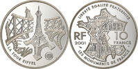 France 10 Francs Tour Eiffel, Paris, Silver, KM:1274 -